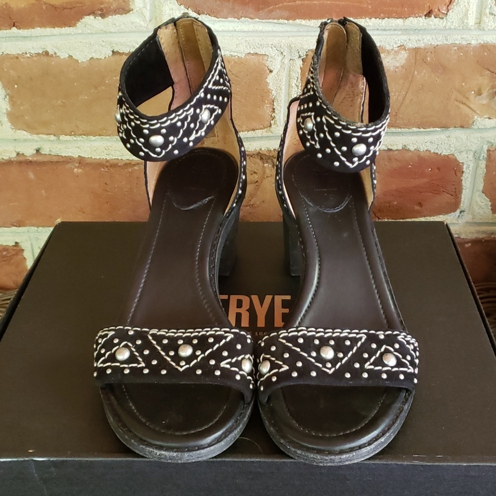Frye Brielle Deco Studded Back Zip Suede Sandals - Picture 3 of 8